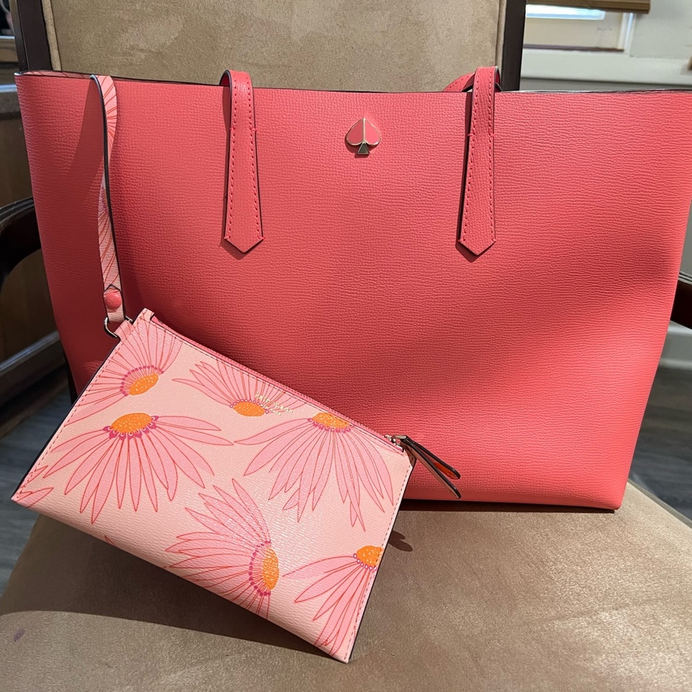 Kate Spade Coral Tote with Floral Pouch